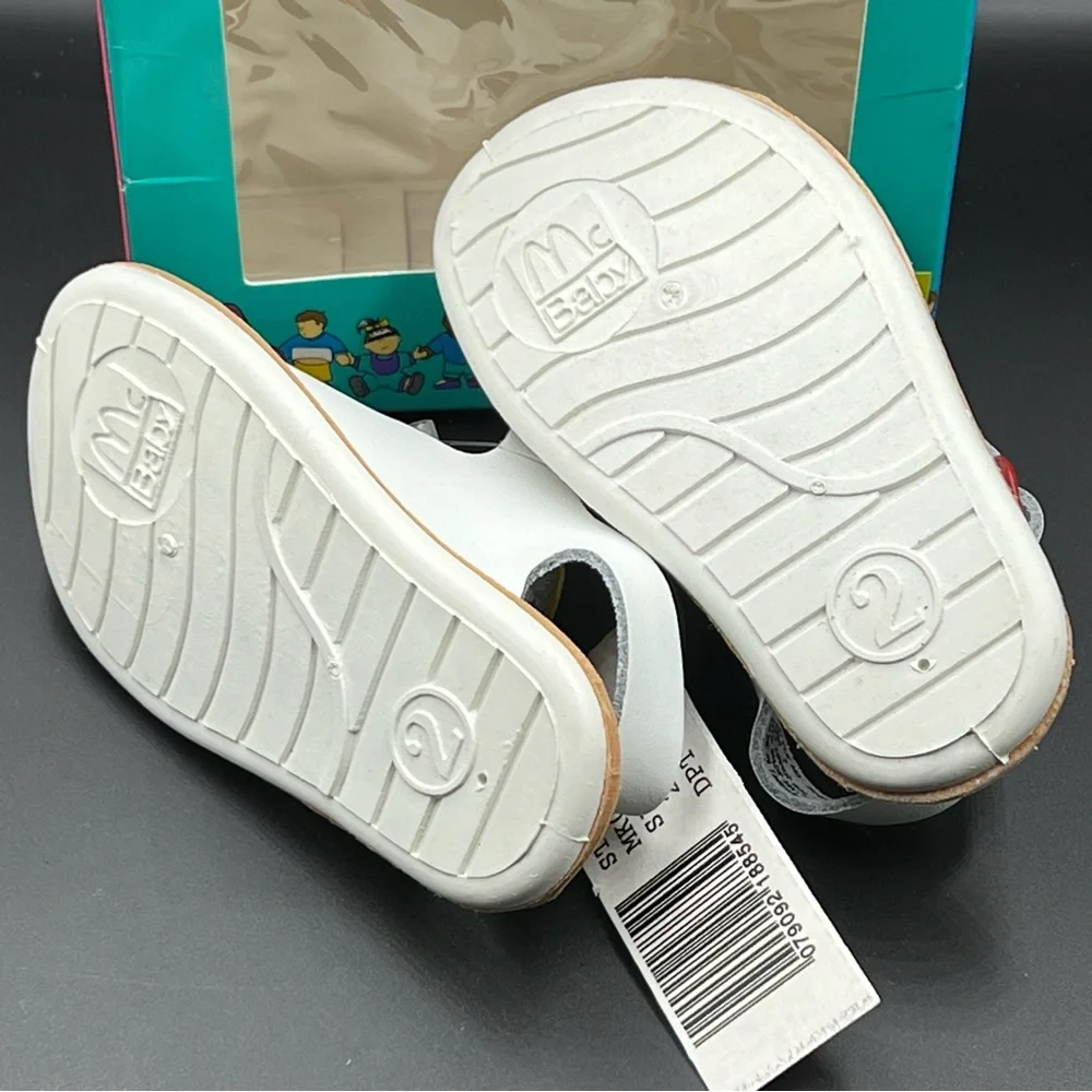 McDonald’s McBaby white leather crib sandals colorful buckles Sz.2 VTG NWT